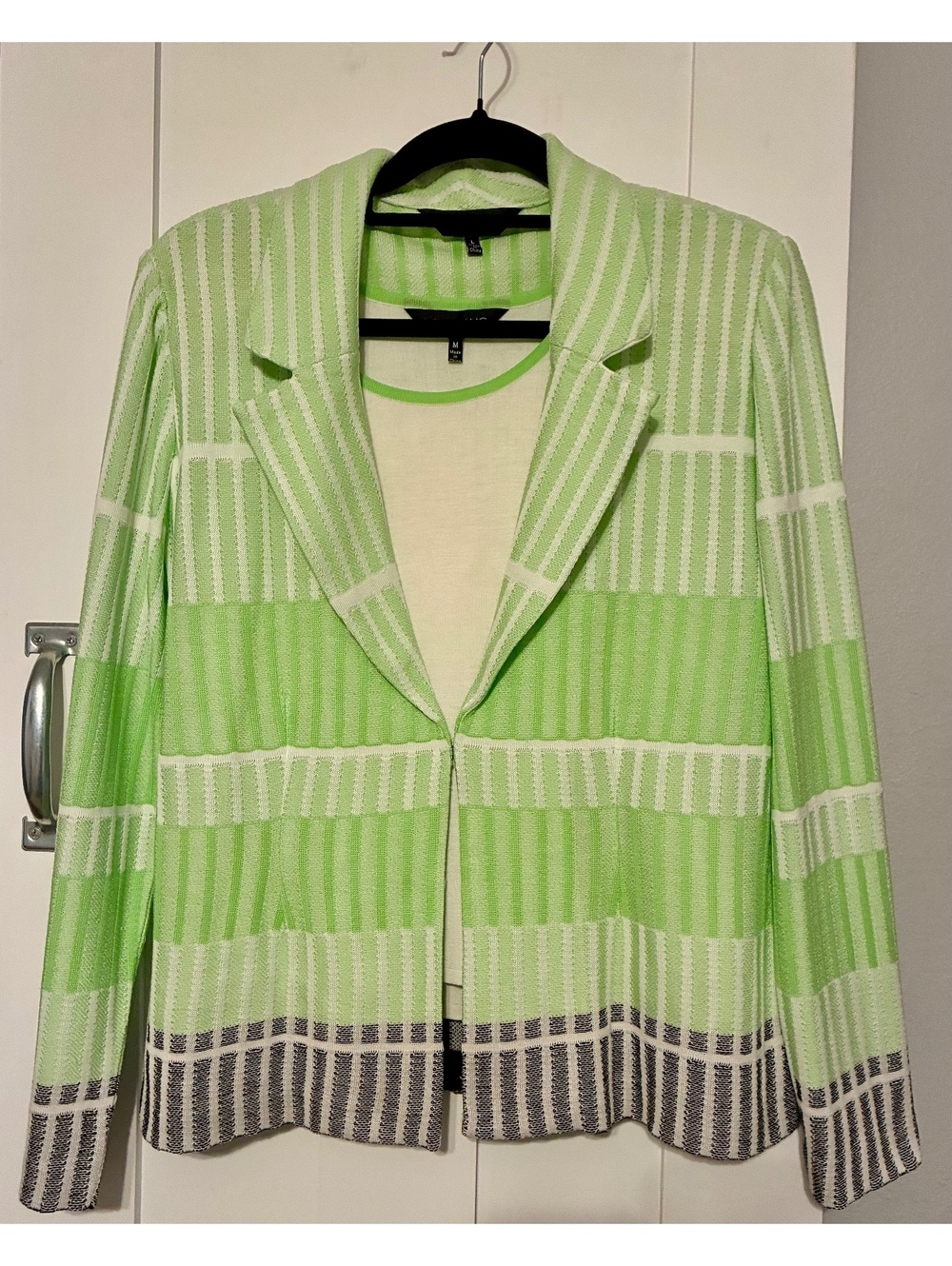 Ming Wang 2-Piece Set Green White Striped Jacket Blazer & Tank Top Size L / M - Picture 2 of 6